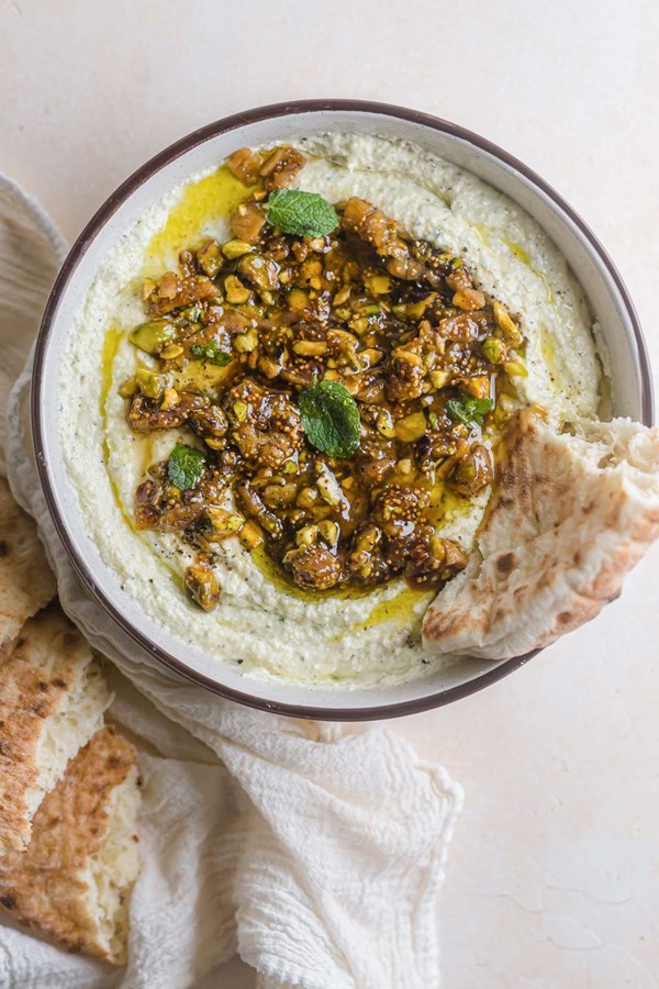 Whipped feta with figs, pistachio, and honey
