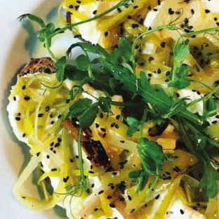 Whipped feta with smoked leeks and black sesame [on toast]