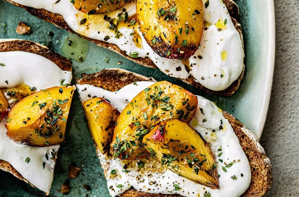 Whipped goat's cheese & peach tartines