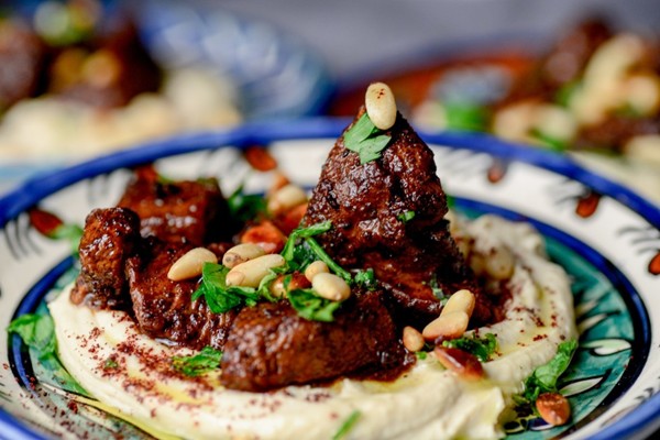 Whipped hummus with lamb and sumac