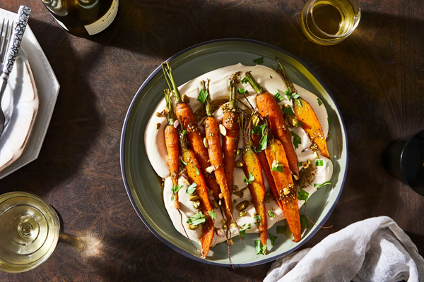 Whipped hummus with roasted carrots & za’atar oil