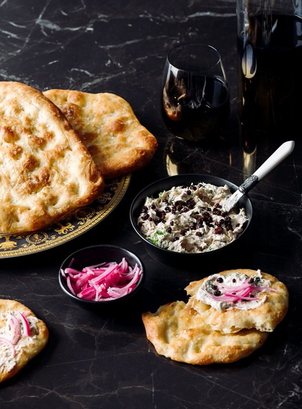 Whipped kahawai with pickles and pizza bianca
