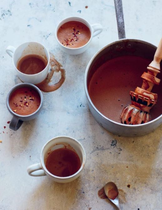 Whipped Mexican-style hot chocolate with cinnamon and almonds