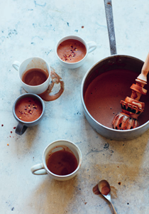 Whipped Mexican-style hot chocolate with cinnamon and almonds