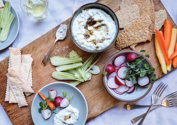 Whipped queso fresco with spring vegetables