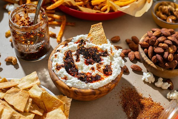 Whipped ricotta dip with chili crunch        