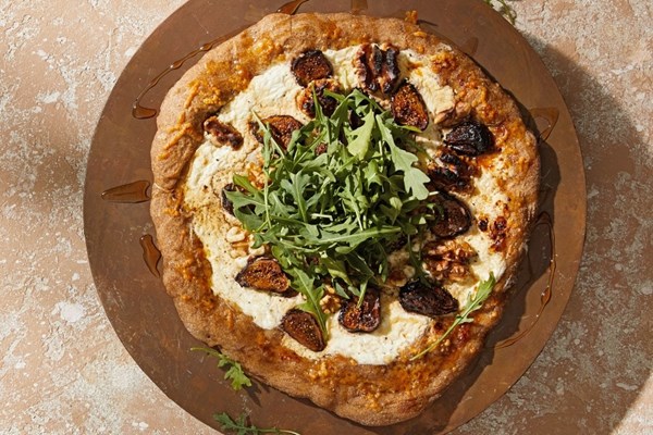 Whipped ricotta pizza with figs and walnuts