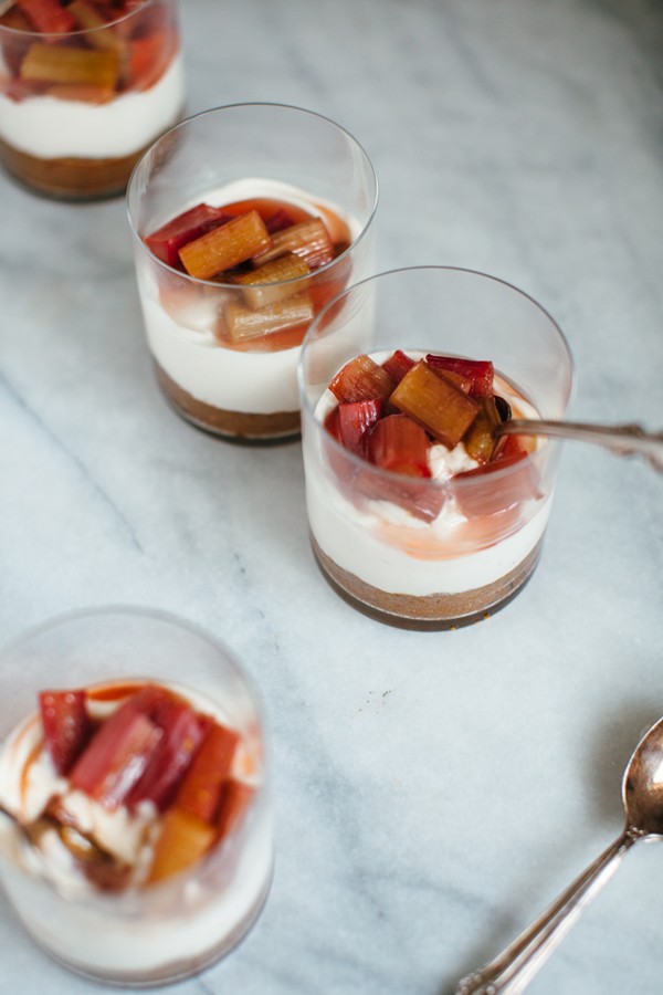 Whipped yogurt cheesecake with roasted rhubarb