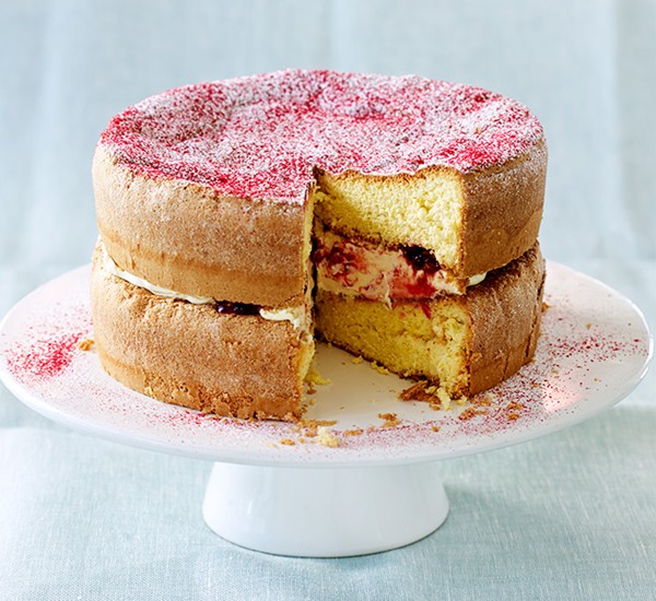 Whisked sponge with jam & cream filling