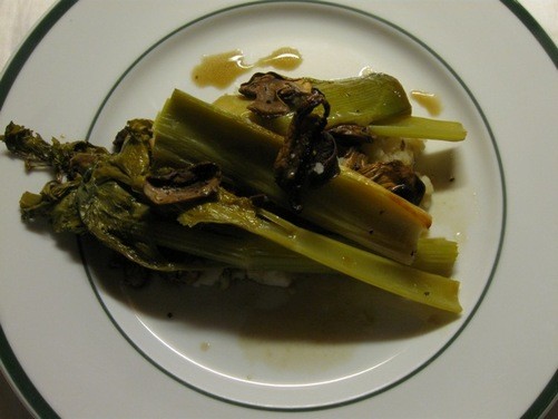 Whiskey-braised celery and leek paquets