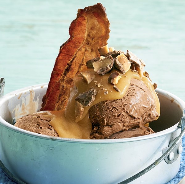 Whiskey-maple sundaes with bacon