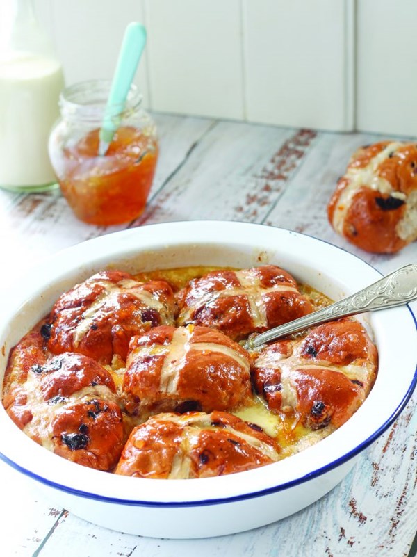Whiskey marmalade hot cross bread & butter pudding
