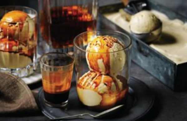 Whisky affogato with whisky-malt semifreddo