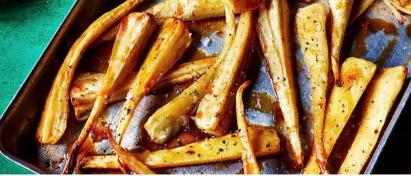 Whisky-and-maple glazed roast parsnips