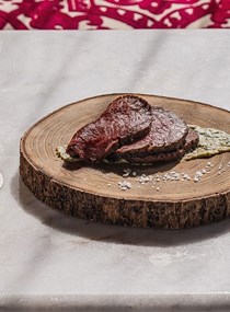 Whisky-cured beef fillet with kawakawa & parsley mustard