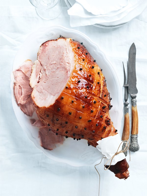 Whisky, marmalade and mustard glazed ham