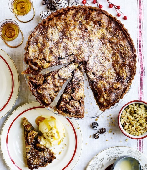 Whisky, walnut and brown butter tart with Atholl brose ice cream
