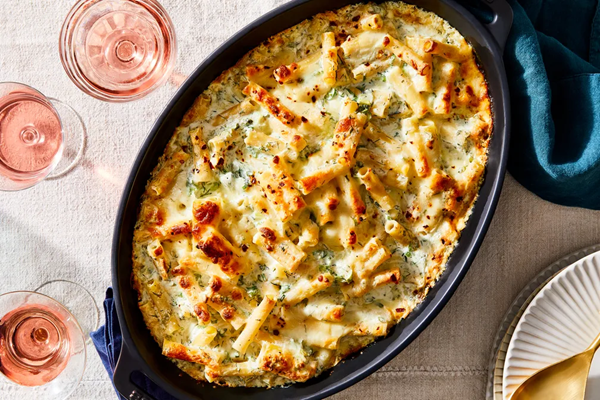 White baked ziti with all the herbs