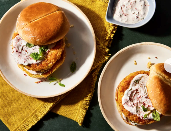 White bean & quinoa burgers with sumac yogurt