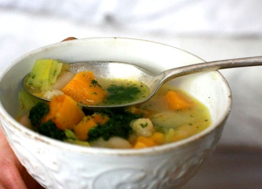 White bean and roasted squash soup with pistou
