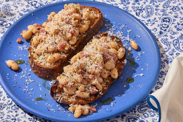 White bean and salami toasts