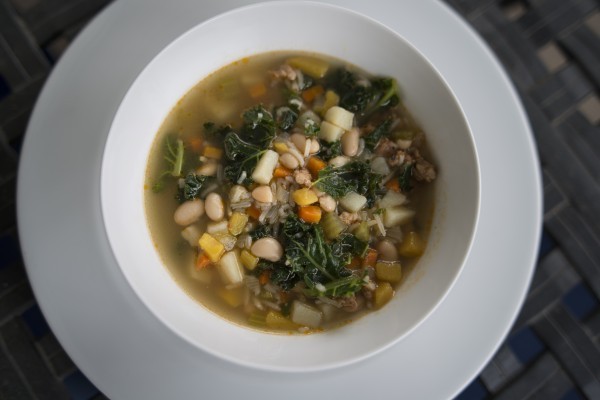 White bean, andouille and kale soup 