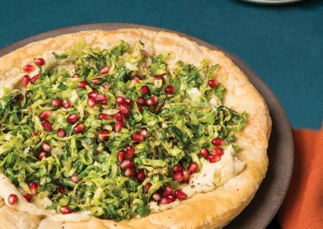 White bean, Brussels sprouts, and pomegranate tart