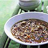 White bean, chorizo and coriander soup