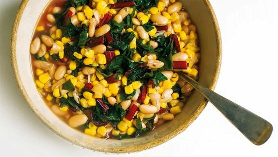 White bean, corn, and chard stew