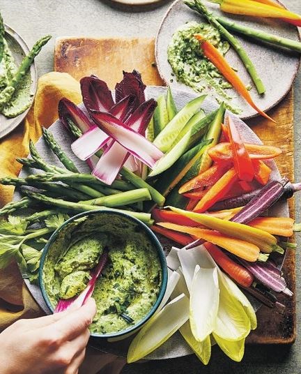 White bean, feta & roasted garlic dip with spring veg crudités
