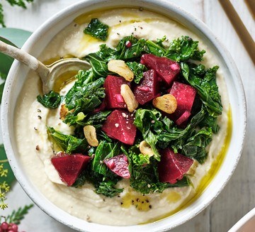 White bean hummus with pickled beetroot & kale