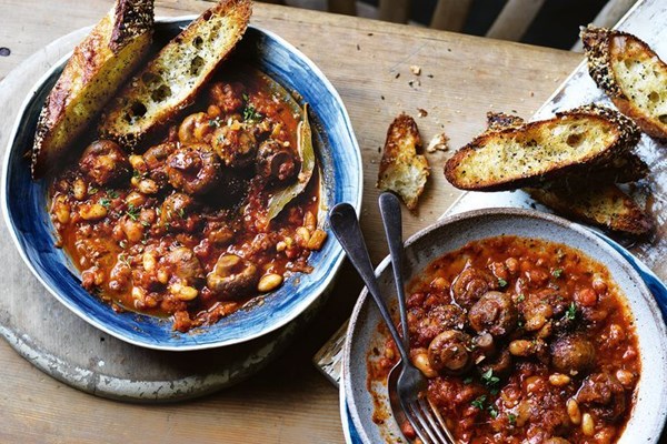 White bean, leek and mixed mushroom stew