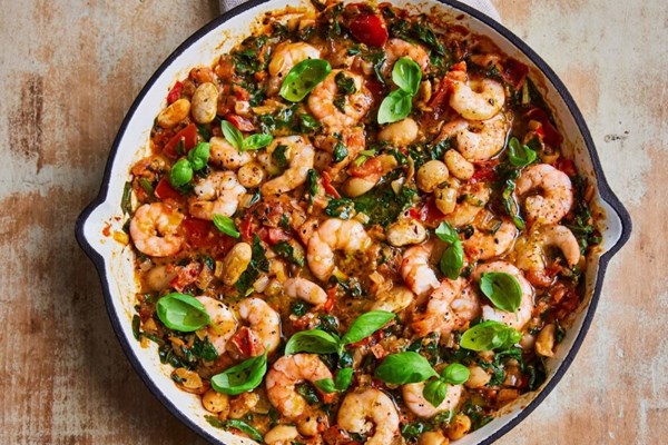 White bean prawn saganaki