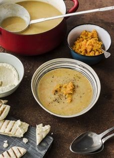 White bean soup with cumin carrot mash