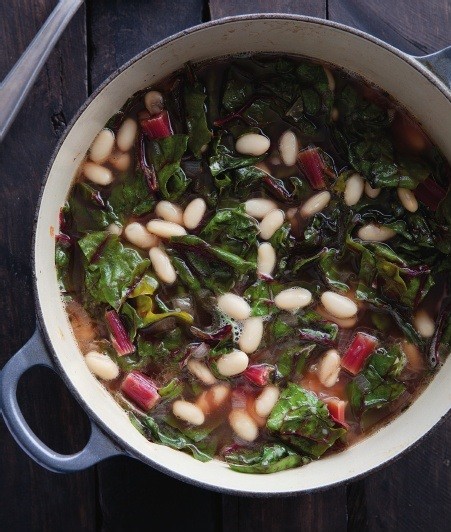 White bean soup with red chard