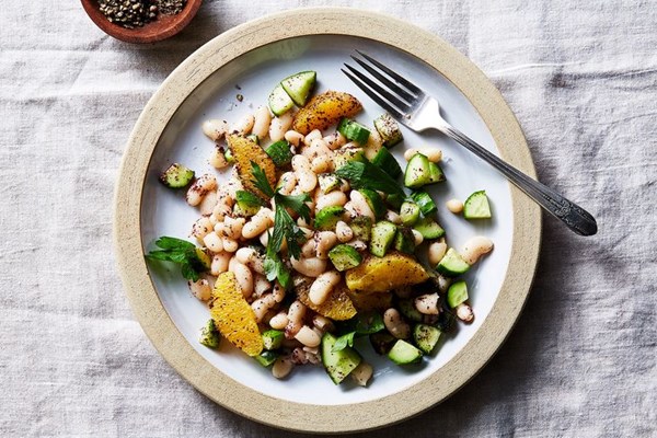 White bean with cucumber and sumac salad