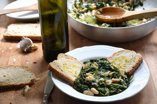 White beans and wilted greens