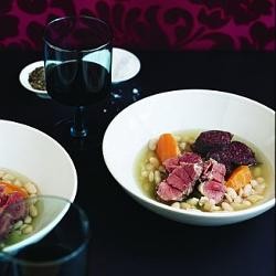 White beans, bacon hock & black pudding