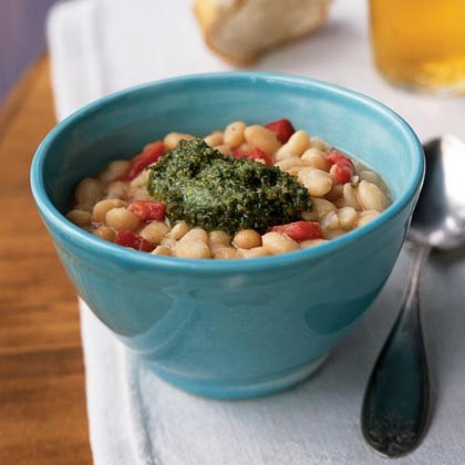 White beans with roasted red pepper and pesto