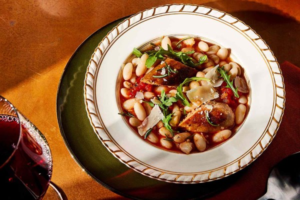 White beans with sausage and arrabbiata sauce