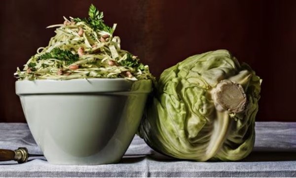 White cabbage and brown shrimp