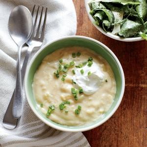 White cheddar and chive potato soup