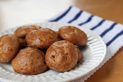 White cheddar fennel gougères stuffed with porcini & shallot goat cheese filling