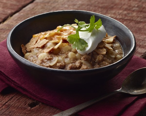 White chili gratin with tortilla crust