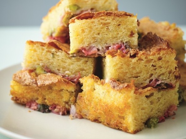 White chocolate & pistachio sponge blondies (Bake the Book)