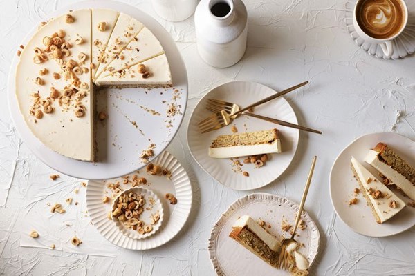 White chocolate and hazelnut mousse cake