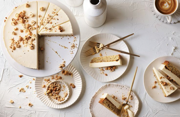 White chocolate and hazelnut mousse cake