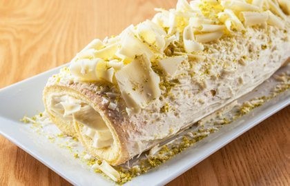 White chocolate and lemon roulade