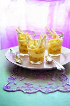 White chocolate and passion fruit posset