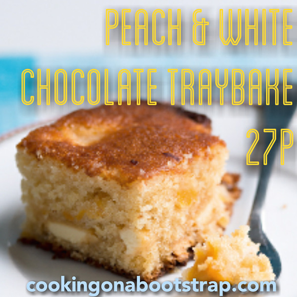 White chocolate and peach traybake